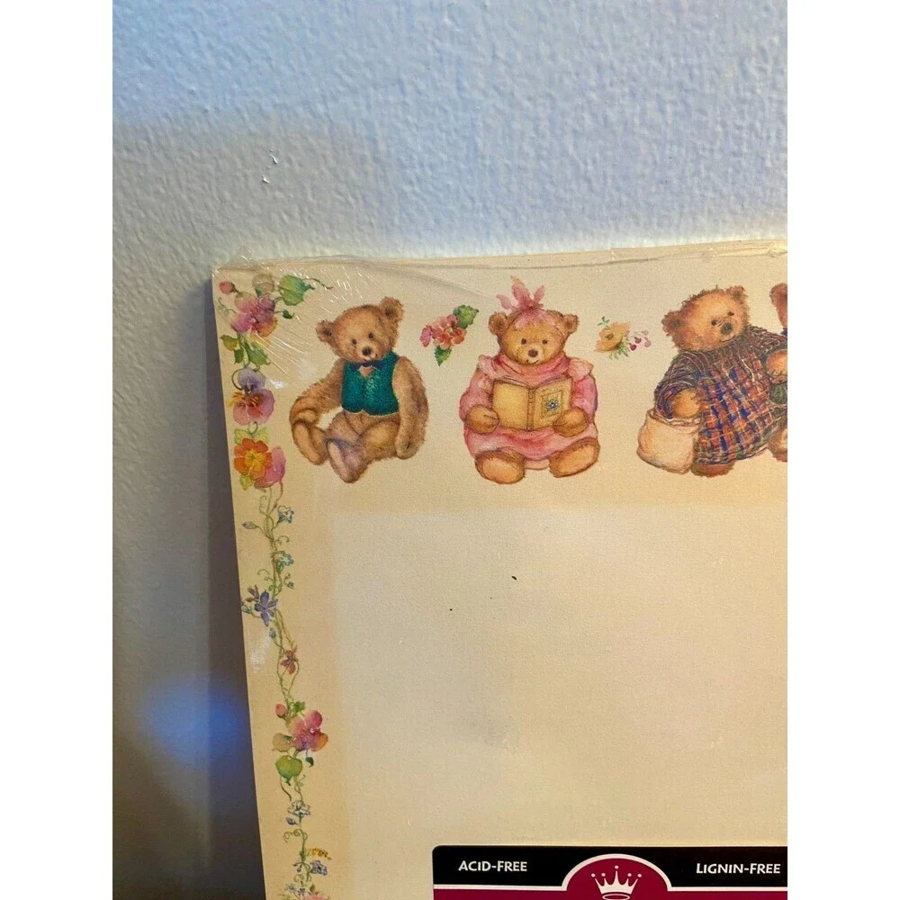 VTG 90s Hallmark Connections Teddy Bear Floral Computer Paper Stationery NEW 30